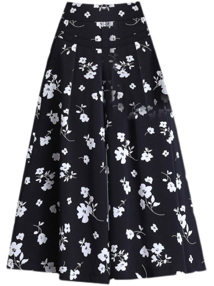 여성 꽃무늬 7 부 와이드 팬츠