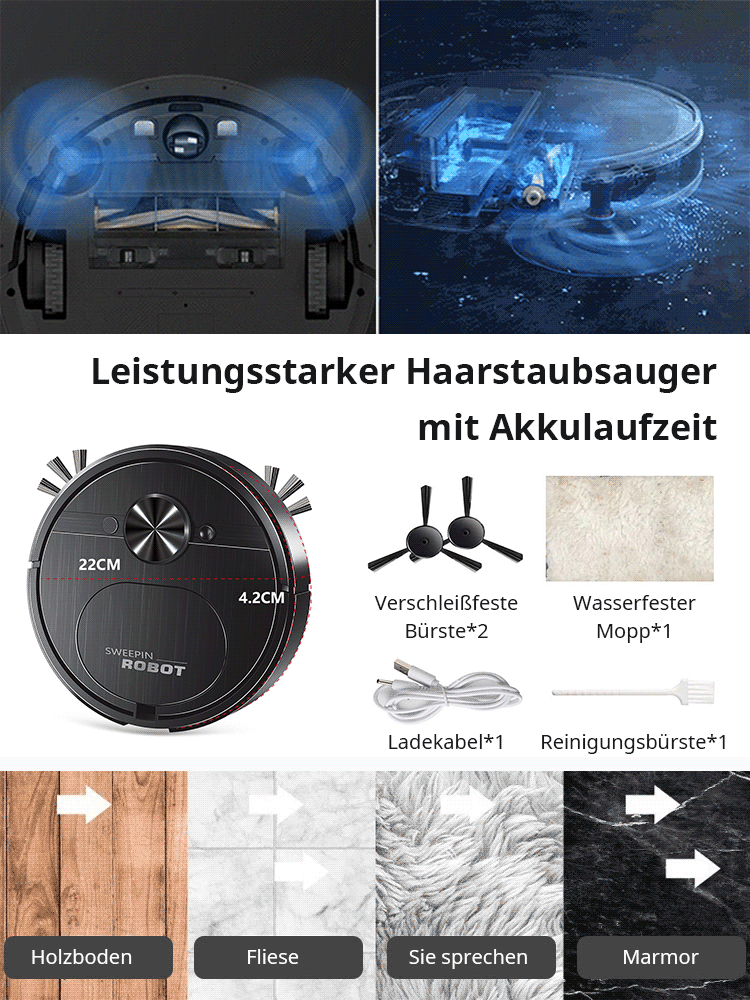 Leistungsstarker Haarstaubsauger mit Akkulaufzeit