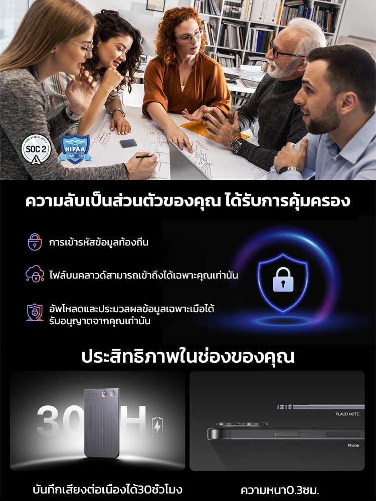 เครื่องบันทึกเสียงแปลเสียงเป็นข้อความโมเดลขนาดใหญ่แบบAIอัจฉริยะบางบางเฉียบ