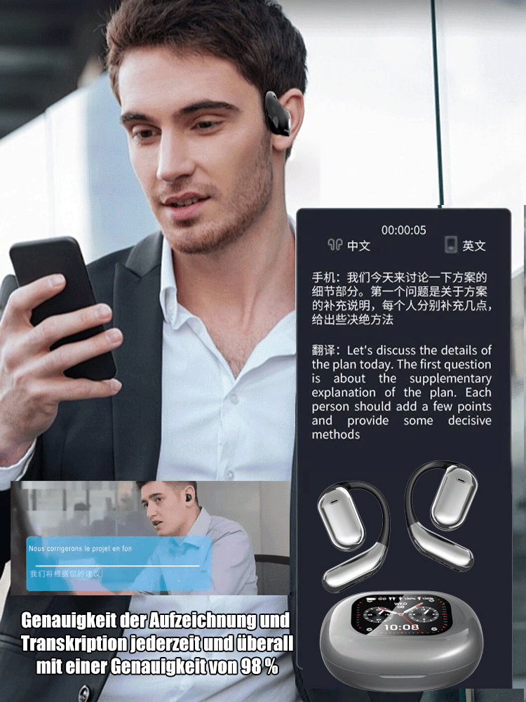 KI-Smart-Touchscreen-Offene Übersetzungs-Bluetooth-Kopfhörer