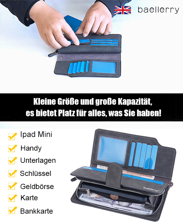 Handtasche aus gebürstetem Leder für Herren mit mehreren Kartenschlitzen