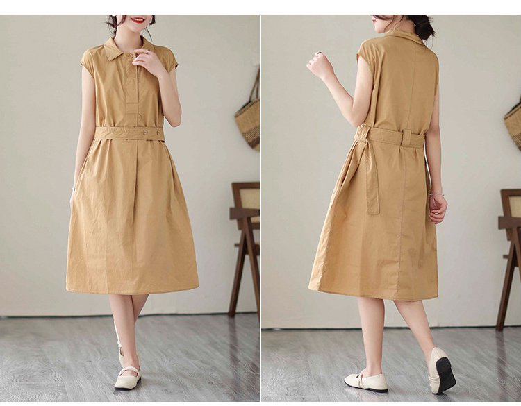 트렌디한 디자인의 순면 허리 조임 원피스