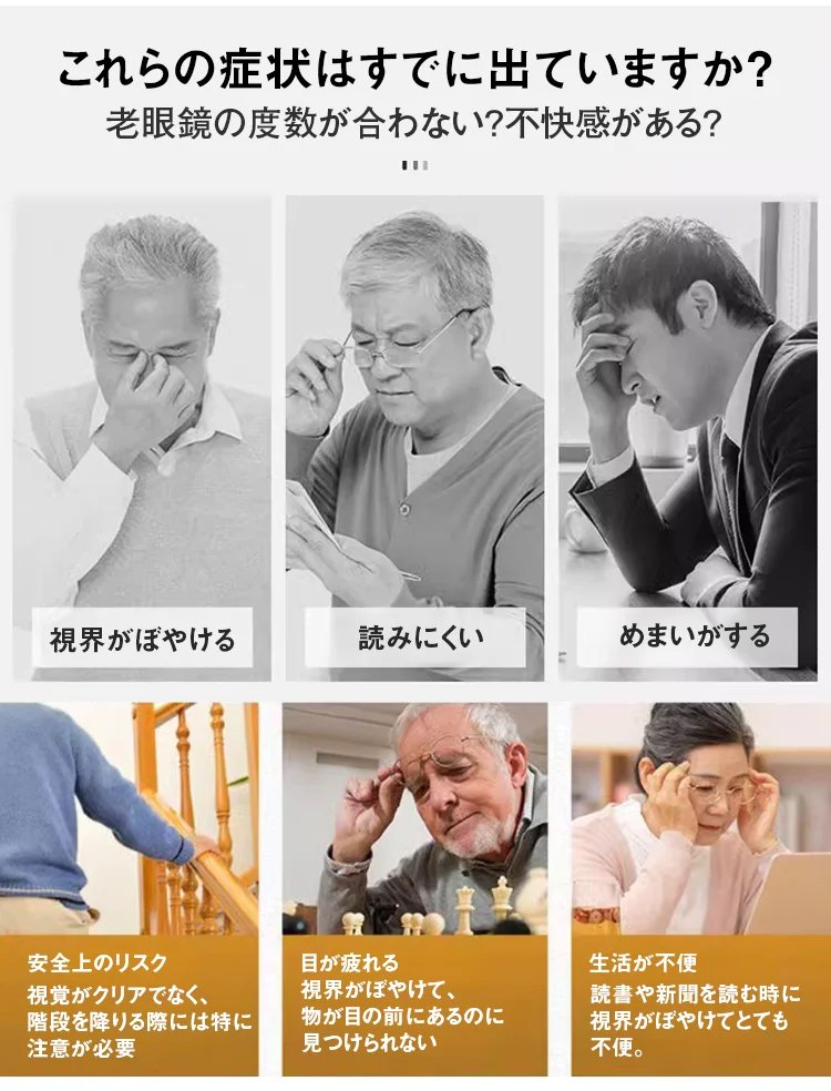 スタイリッシュなフチなし老眼鏡のサイドビュー