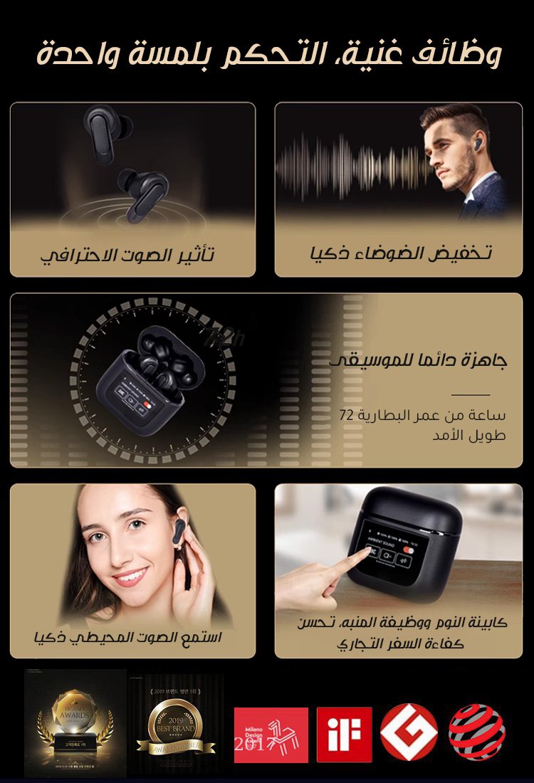 سماعات البلوتوث الذكية مع شاشة ملونة ووظيفة إلغاء الضوضاء النشط من أوروبا وأمريكا