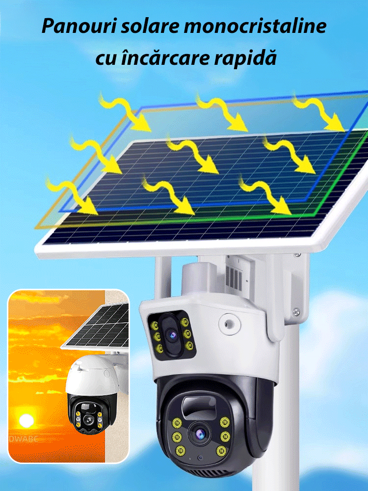 Cameră de supraveghere solară fără fir, vedere pe timp de noapte HD