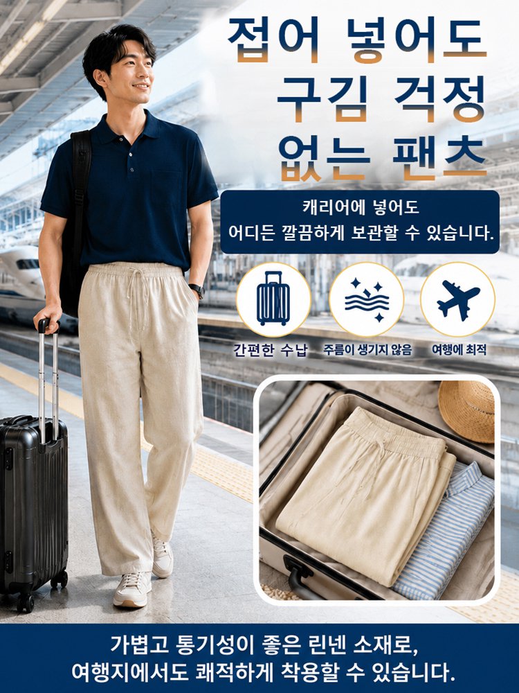 편안한 밴딩 남성 코튼 린넨 팬츠