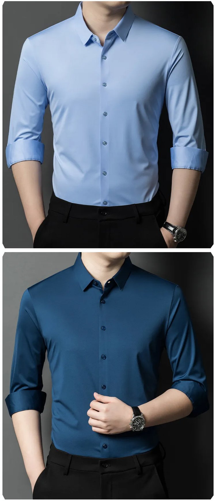 남성용 아이스 실크 긴팔 셔츠 스타일링