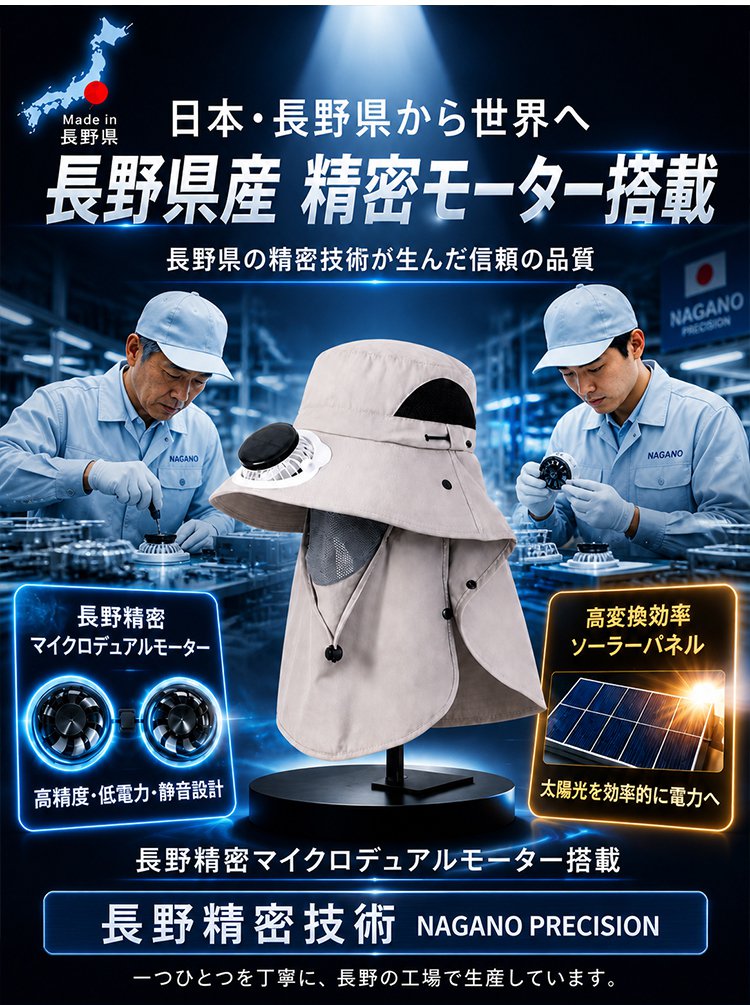 ネックカバー付きソーラーファン搭載UVカットサンハット - detail 4