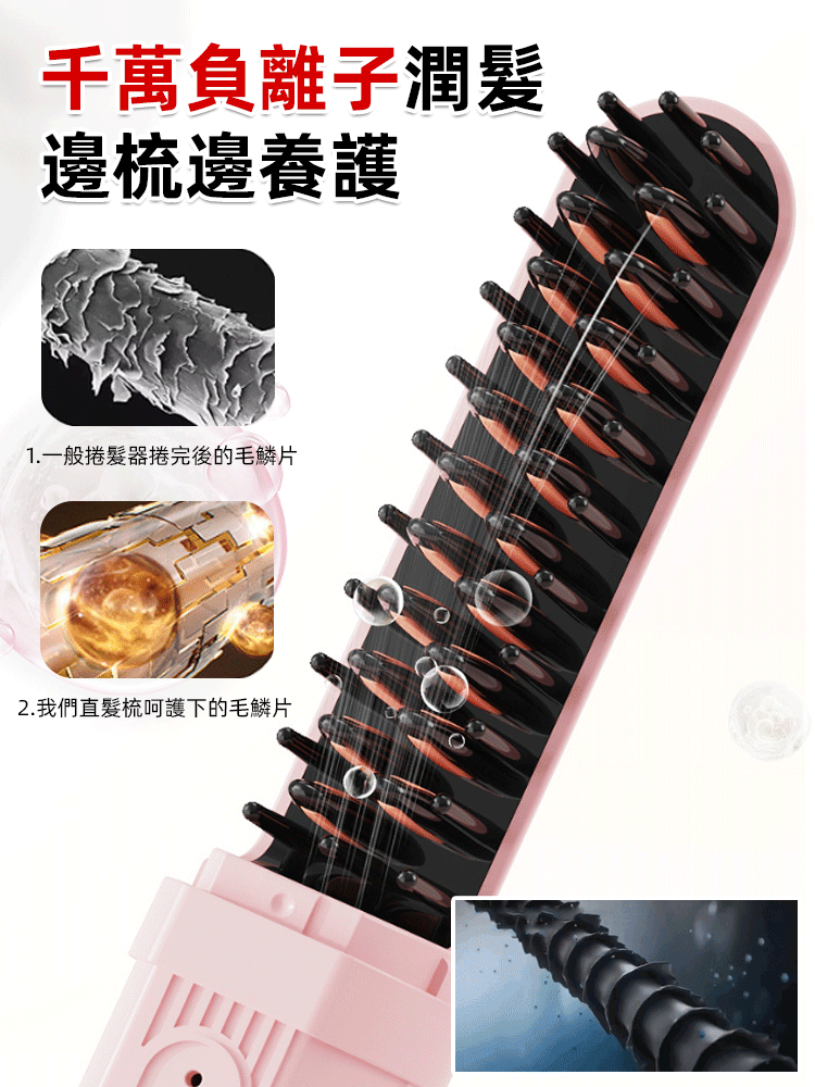 乾濕兩用負離子充電隨身直髮梳