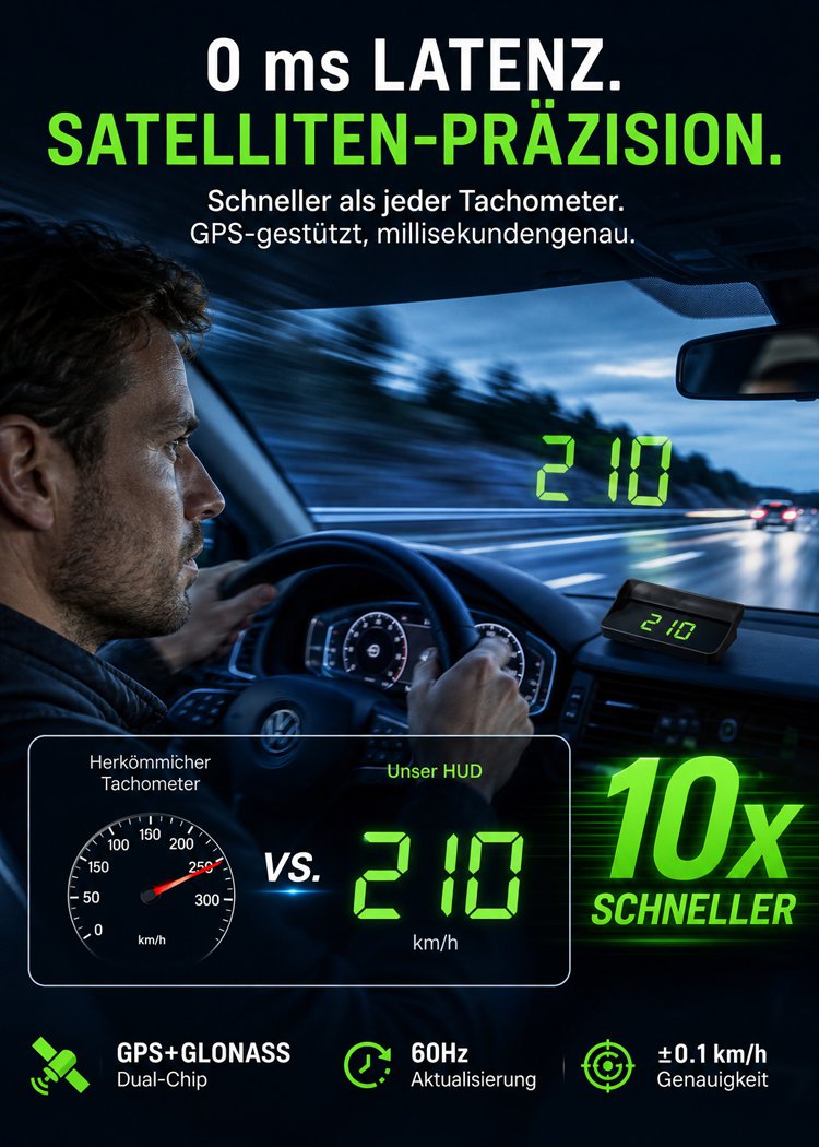 HUD GPS Digitaler Tacho für Autos, Head-Up Display, geeignet für alle Fahrzeugtypen