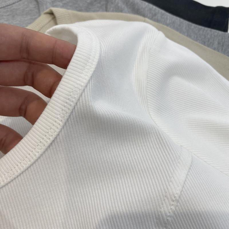 JL-스트레치 골지 코튼 스퀘어 넥 반팔 여성 티셔츠 여름