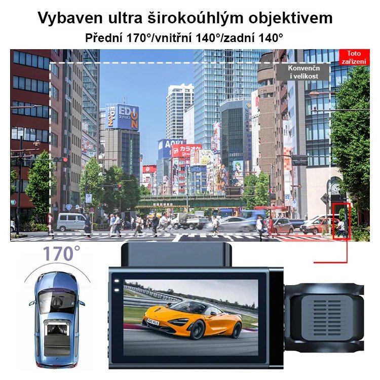 Trojitý HD WiFi palubní kamera