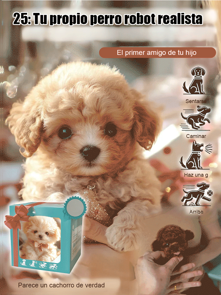 Perro robot de peluche corto.