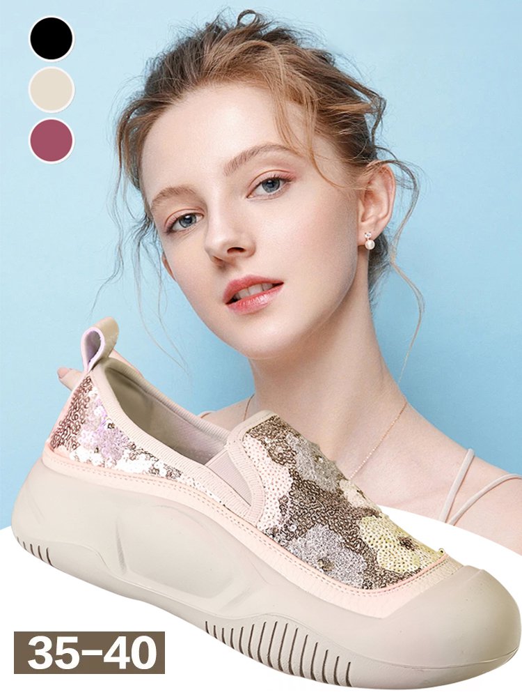 รองเท้าสลิปออนเลื่อมดอกไม้ระบายอากาศได้ของผู้หญิง