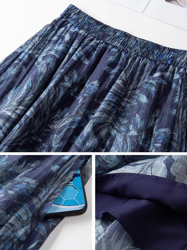 リネン涼感ボタニカル柄スカート