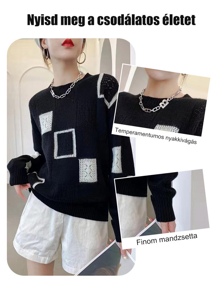 Színes kockás pulóver