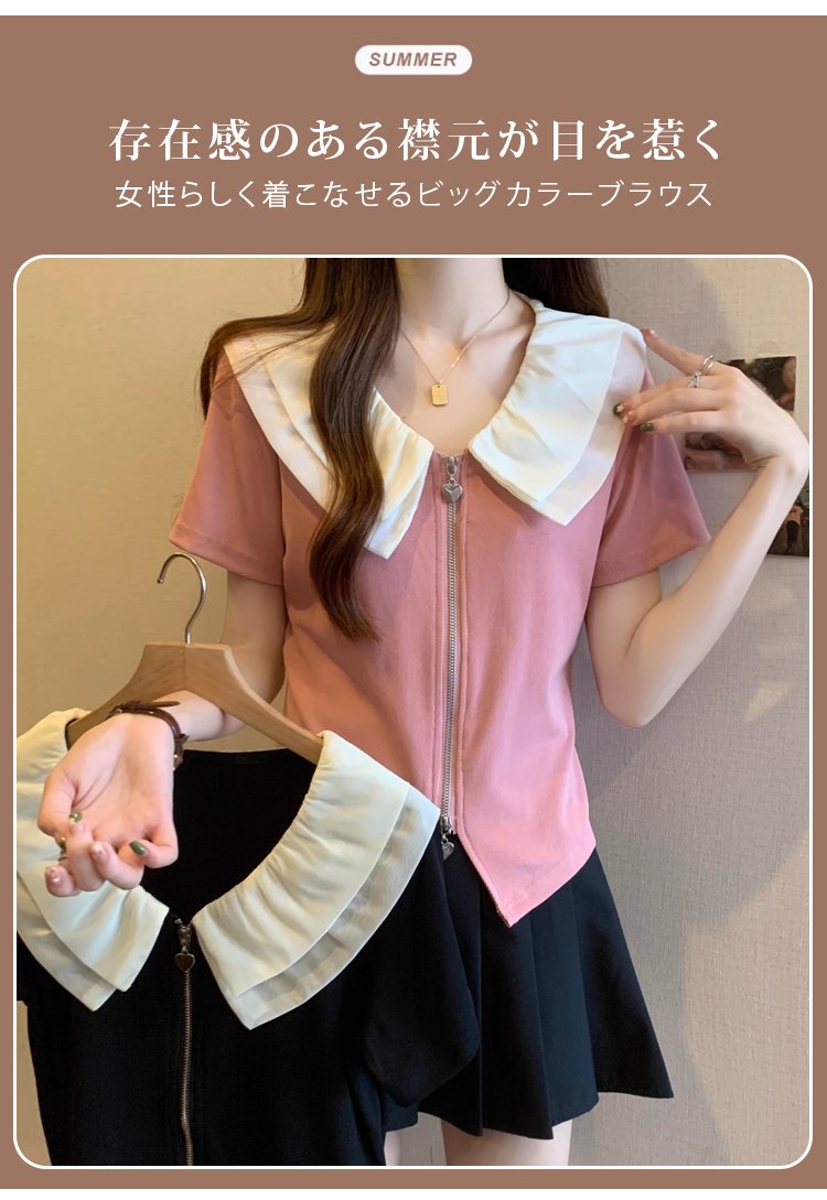 ビッグカラー半袖ブラウス全体画像