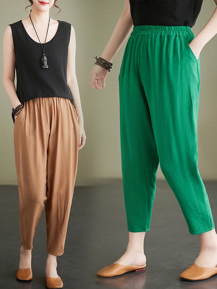 편안한 코튼 린넨 여성 배기팬츠
