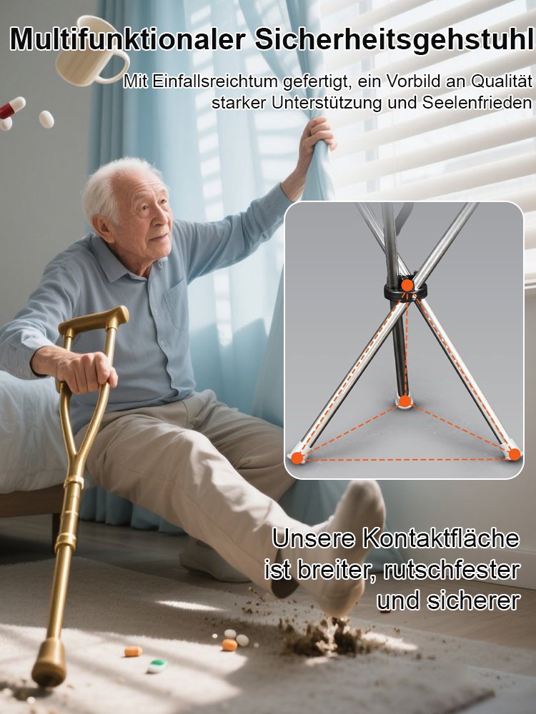 【Leichter Gehstock】In 1 Sekunde zu einem Stuhl entfaltet, trägt bis zu 150 kg.