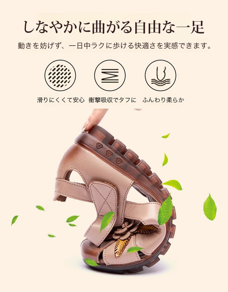 花咲く本革サンダル