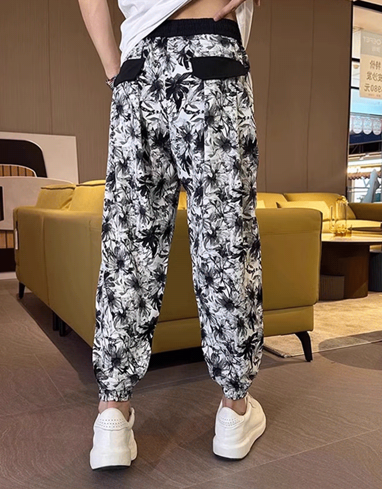 プリント柄アイスシルクパンツ