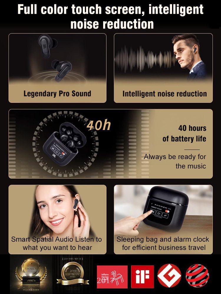 Full intelligent color screen active noise cancelling Bluetooth headset