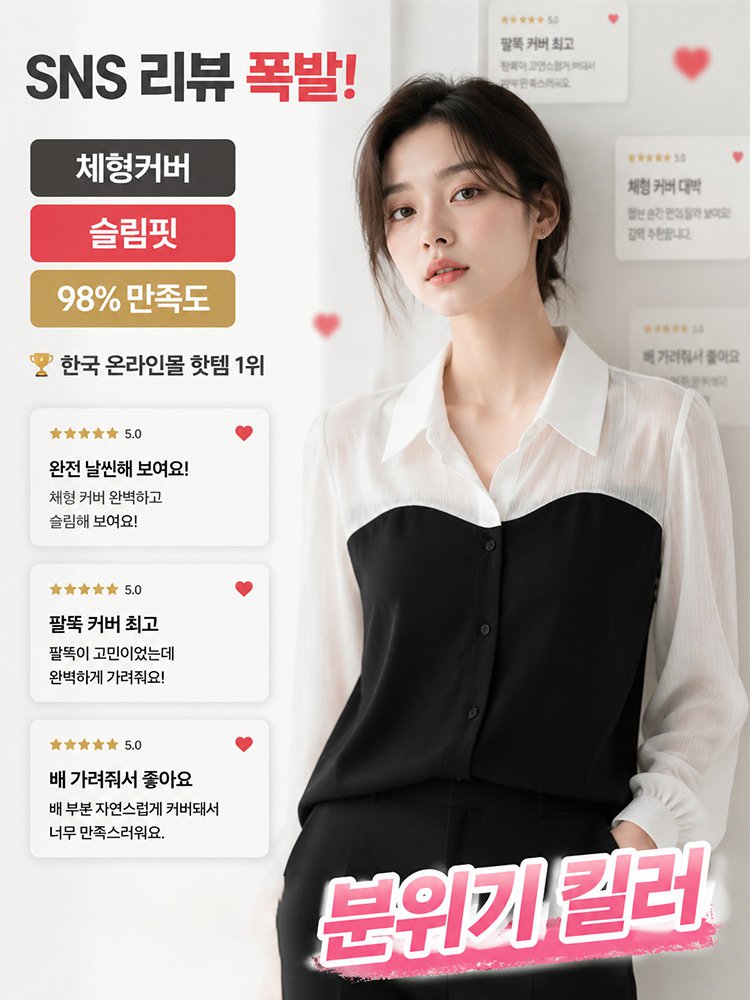 【인기 신상품 상승 순위 1위】배색 카라 셔츠