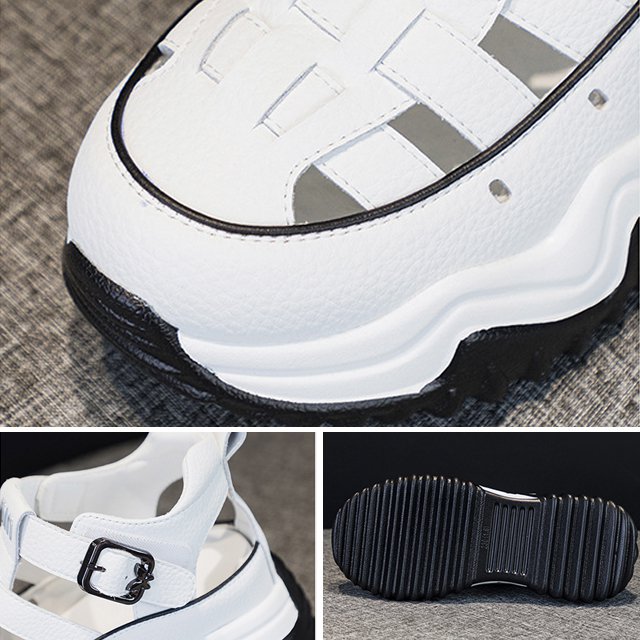 [8CM 키높이]메쉬 통굽 벨크로 샌들 여성용