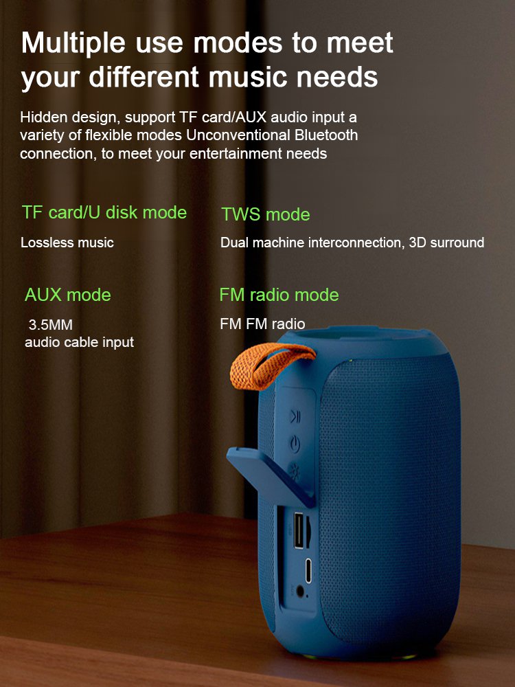 [Small size, big power] 360° portable waterproof speaker