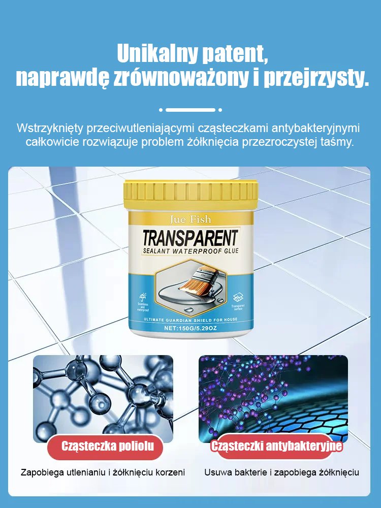 Przezroczysty, niewidoczny, odporny na przeciekanie wodoodporny klej