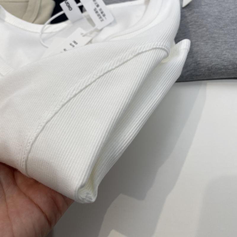 JL-스트레치 골지 코튼 스퀘어 넥 반팔 여성 티셔츠 여름