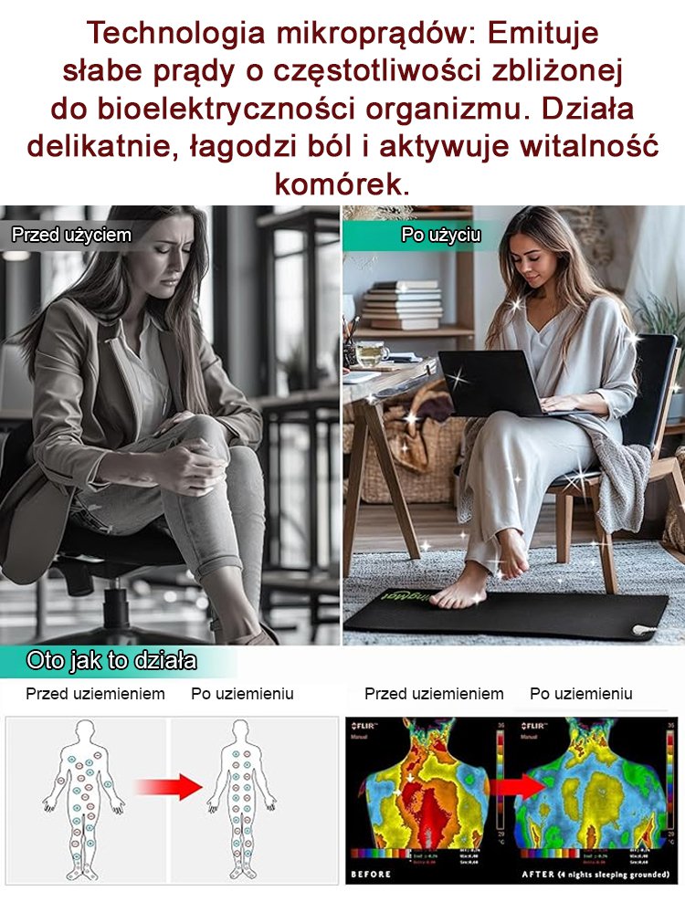 Podkładka uziemiająca z mikroprądem na ból i poprawę energii