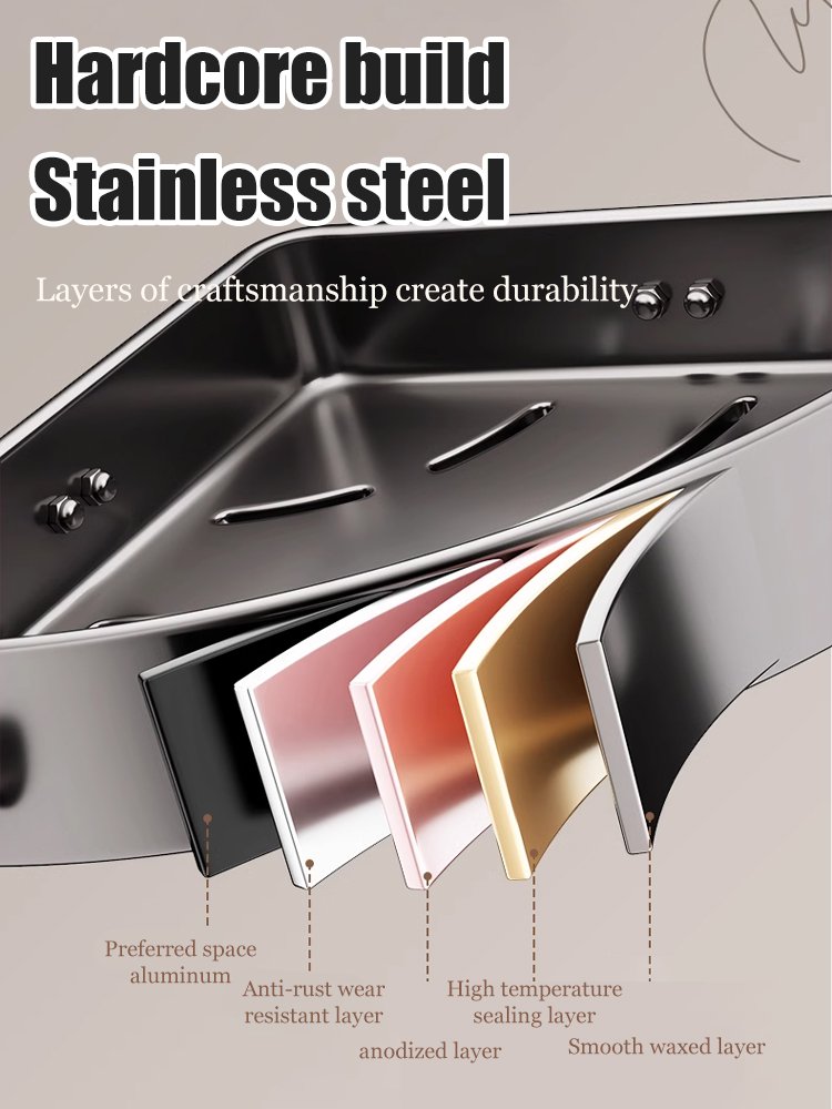 Drill-free bathroom storage rack