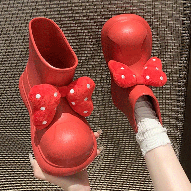 かわいいリボン付き防滑レインブーツ