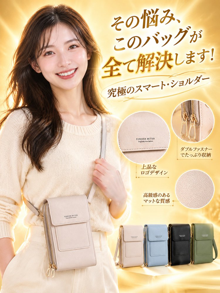 【百年の革工房】タッチ操作対応多収納ショルダーバッグ
