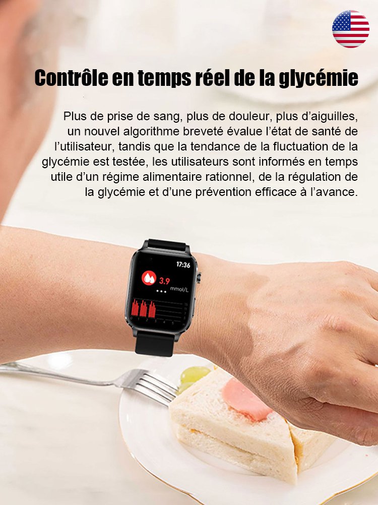 Détection de la glycémie et de l'oxygène dans le sang montre intelligente