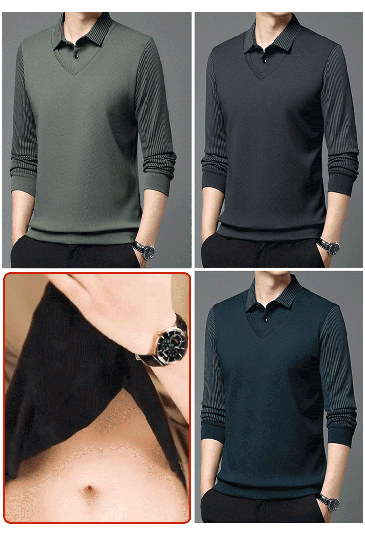 قميص بولو رجالي طويل الأكمام من القطيفة