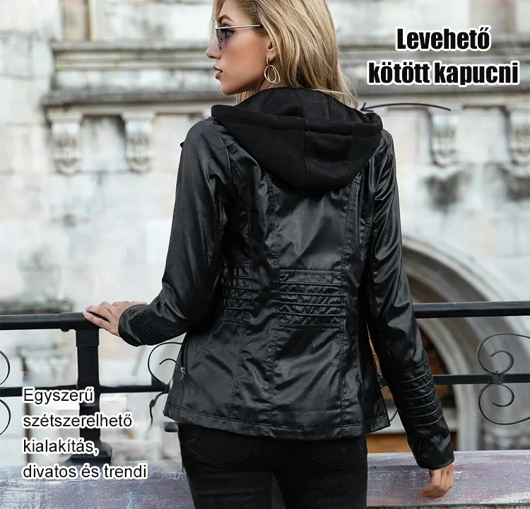 Cipzáras bőrdzseki kapucnival