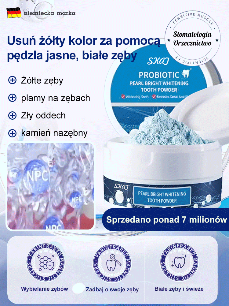 Perłowy wybielający proszek do zębów z probiotykami