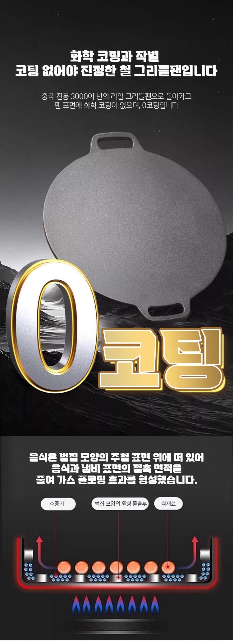 주방 인테리어에 어울리는 다기능 주철 팬