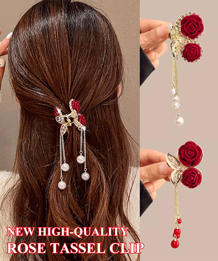 New Arrival High-end Rose Flower Tassel Hair Clip 