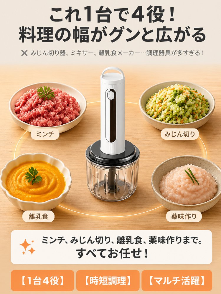 コンパクト多機能コードレスミキサー