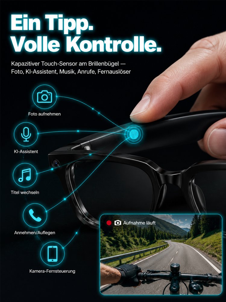 AI Übersetzungs-Smartbrille mit 8MP Kamera, Farbwechsel und Telefonfunktion