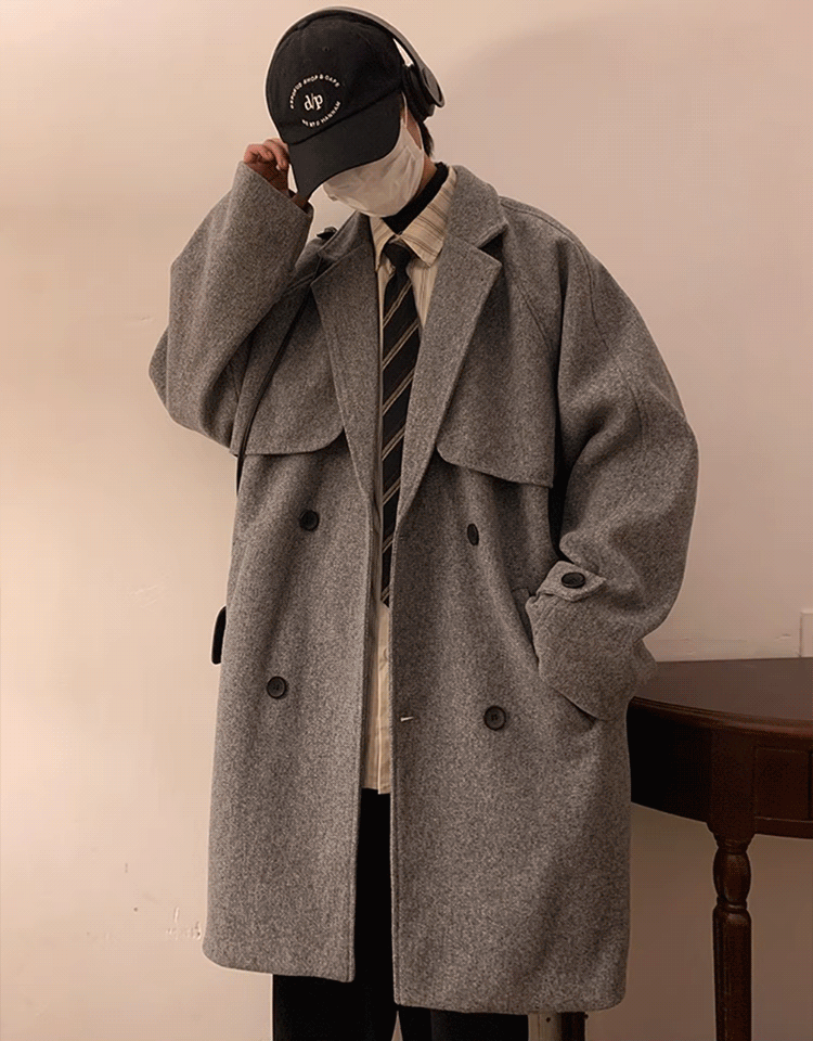 メンズダブルフェイスウールトレンチコート