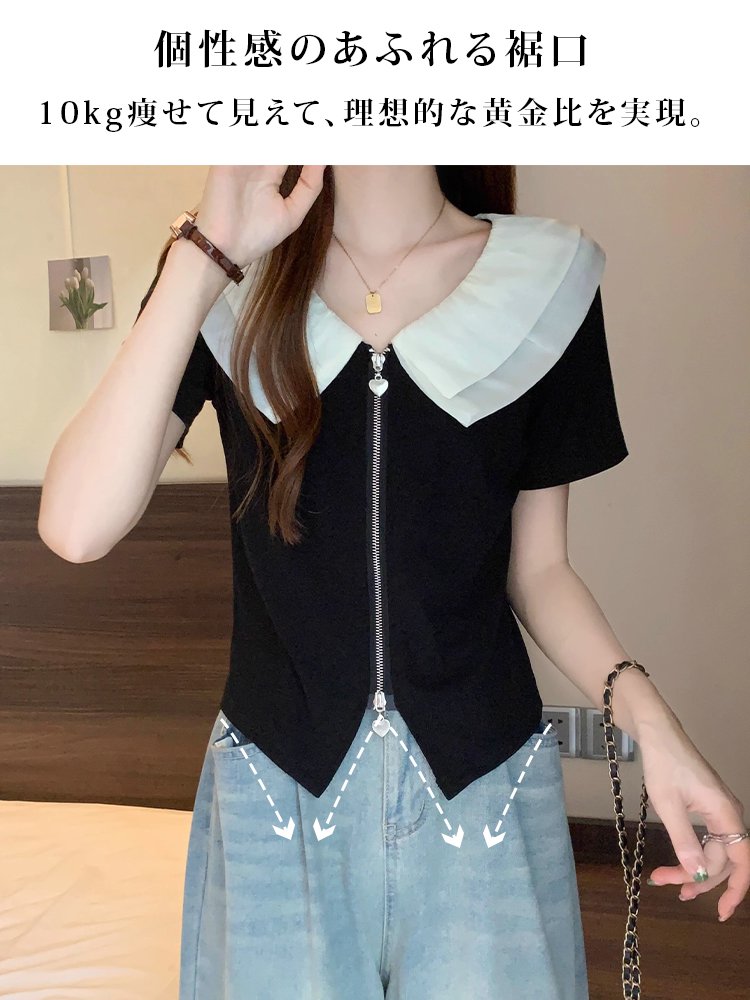 ビッグカラー半袖ブラウス