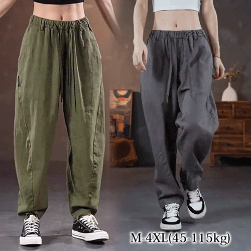 無地コットンリネンサルエルパンツ