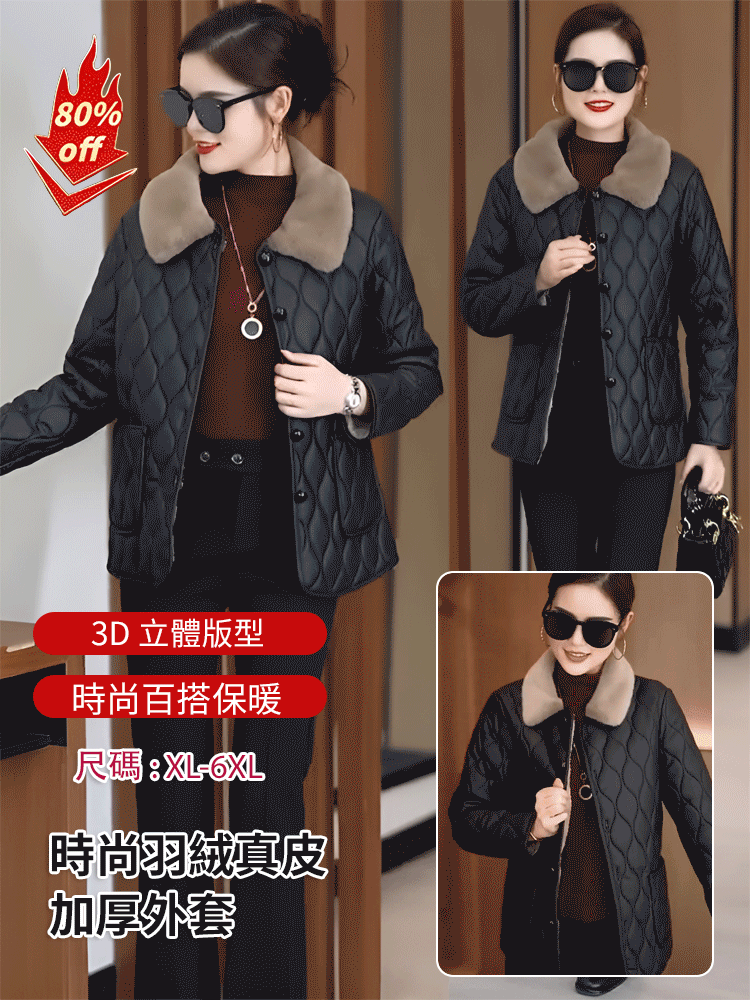 時尚加絨真皮羽絨外套