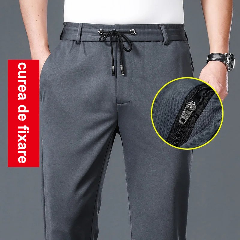 Pantaloni sport cu talie elastică și curea groasă pentru sezonul toamnă-iarnă.