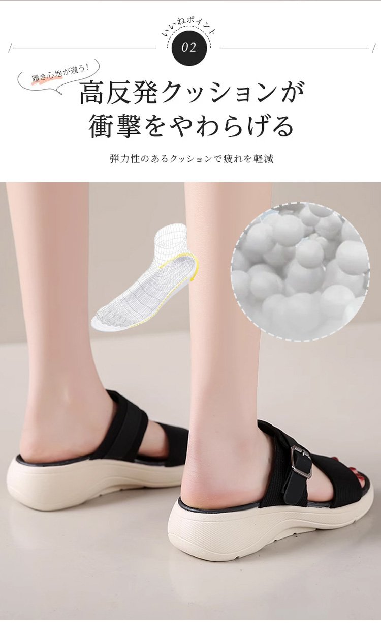 おしゃれで機能的な軽量滑り止めサンダルの着用イメージ