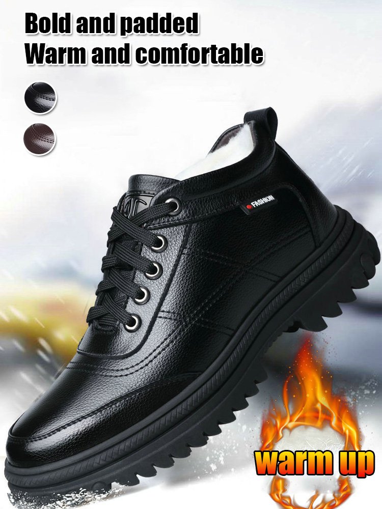 Warm thickened men's leather shoes